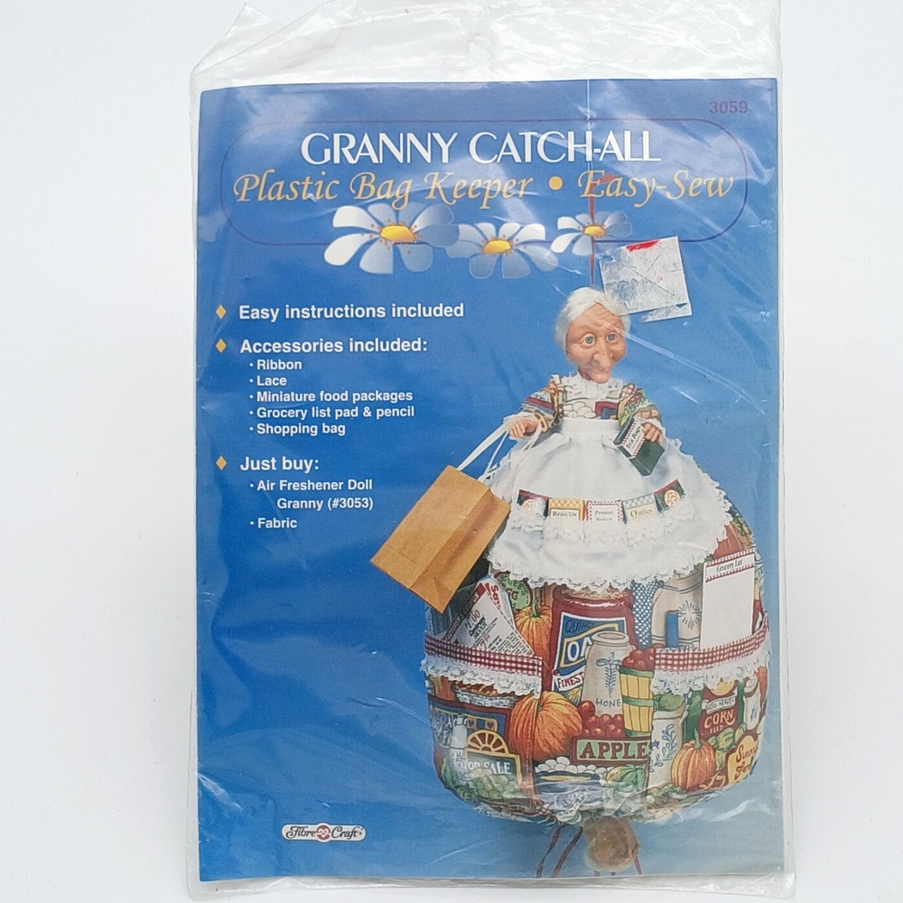 Vintage Granny Catch-All Plastic Bag Keeper #3059 NOS Fibre Craft